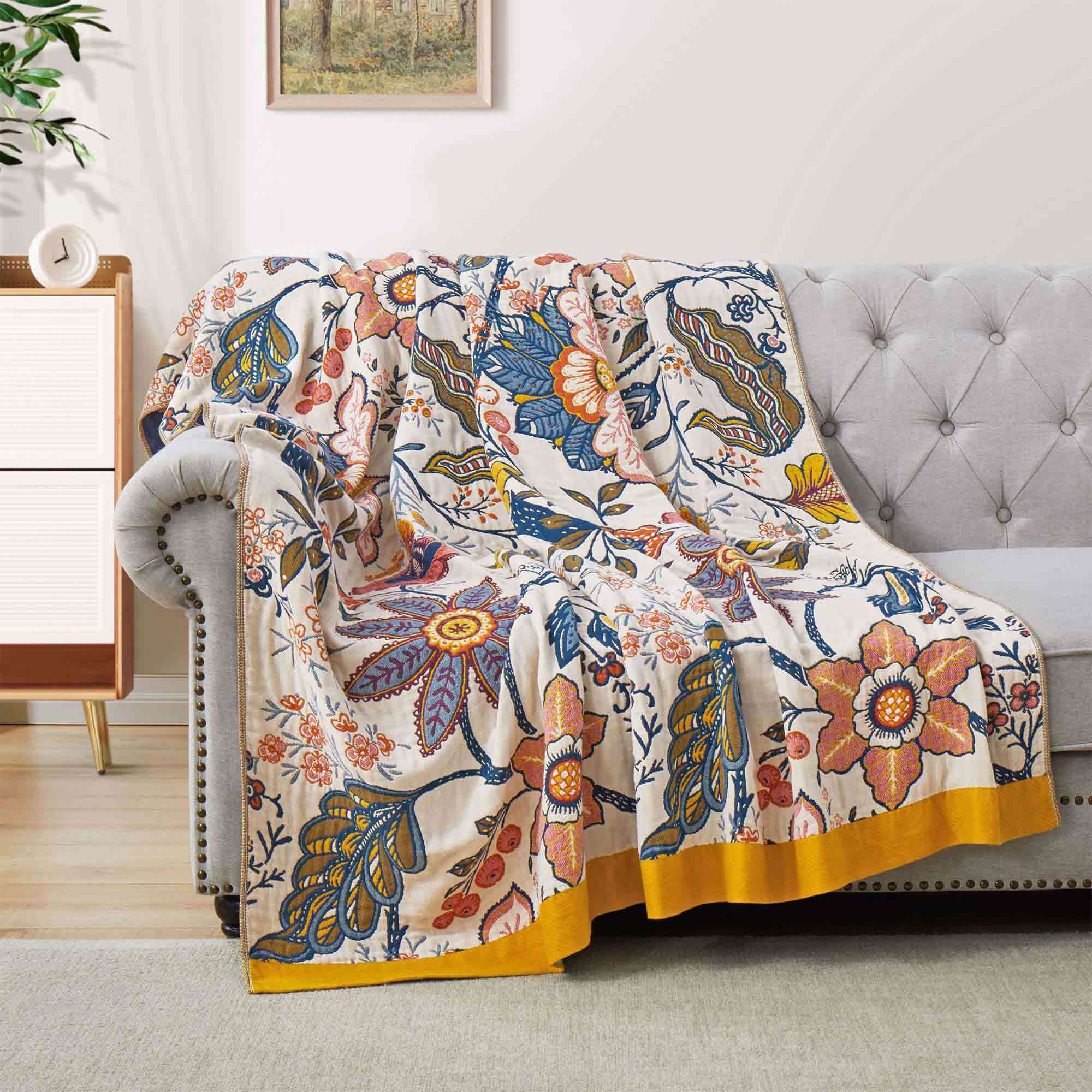 100% Cotton Boho Throw Blanket - Woven Decorative Sofa & Bed Cover
