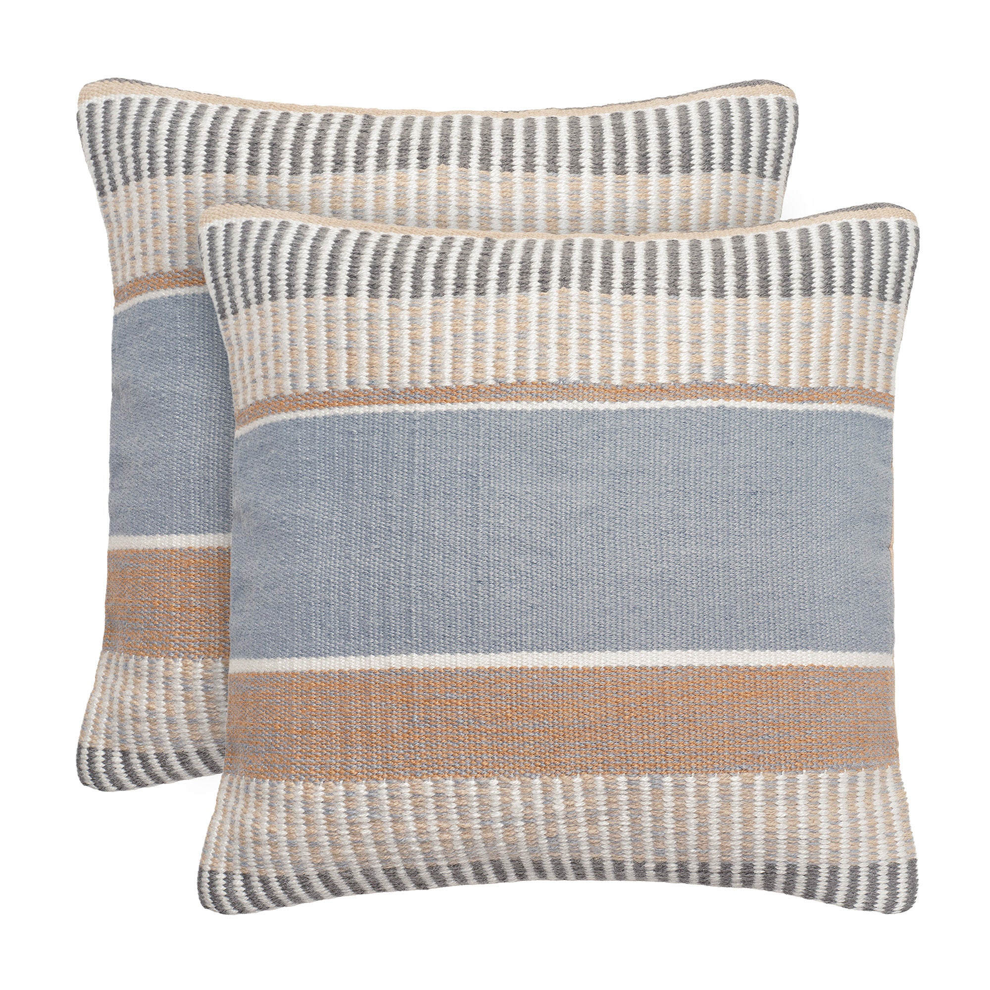 Set of 2 Blue Multi Stripe 20x20 Outdoor Throw Pillow Covers