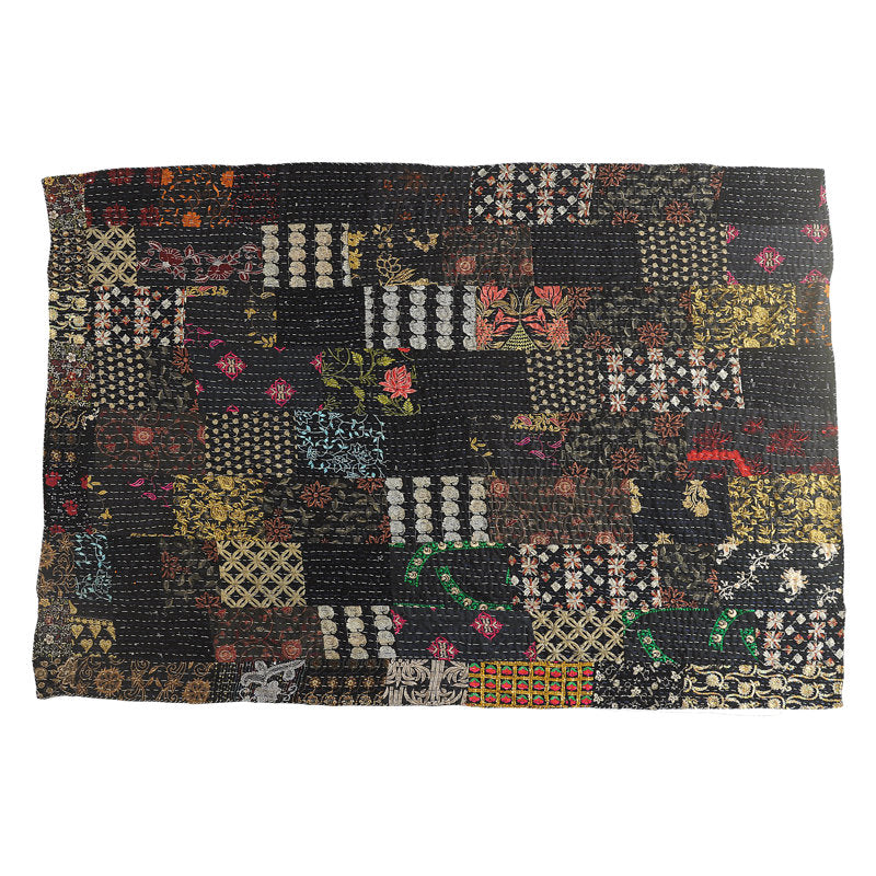 Advika Handmade Kantha Cotton Throw Blanket - Boho Bed & Sofa Cover