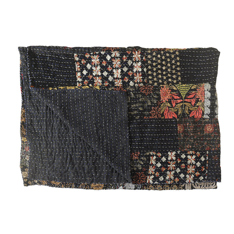 Advika Handmade Kantha Cotton Throw Blanket - Boho Bed & Sofa Cover