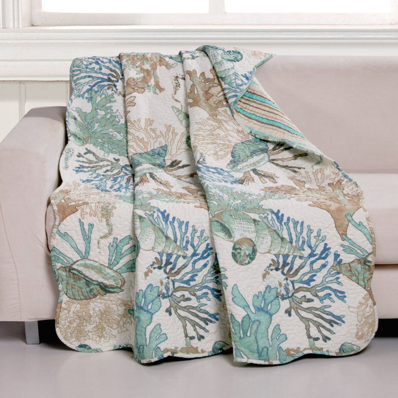 Atlantis Coastal Quilted Reversible Throw Blanket - Jade 50x60