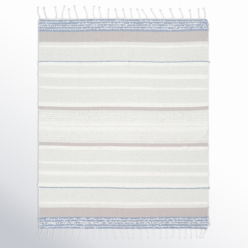 Bara Hand Woven Cotton Throw Blanket - Gray & Denim Decorative Wrap