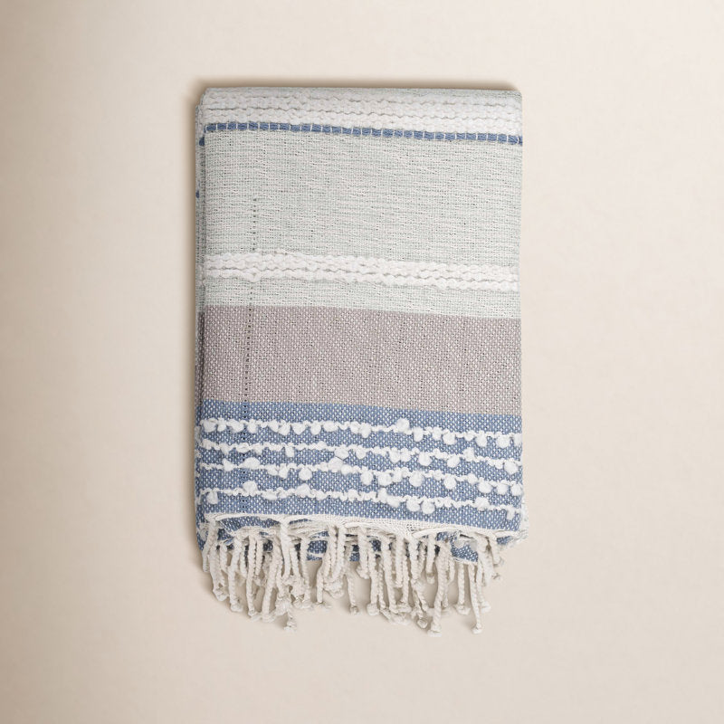 Bara Hand Woven Cotton Throw Blanket - Gray & Denim Decorative Wrap