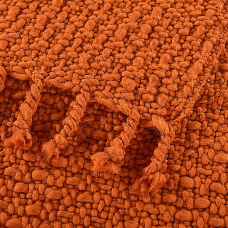 Rust Basket Weave Knitted Throw Blanket - Soft Cozy Home Decor