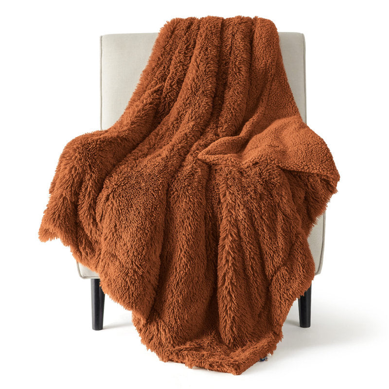 Faux Fur Sherpa Blanket - Plush Shaggy Reversible Bed & Couch Throw