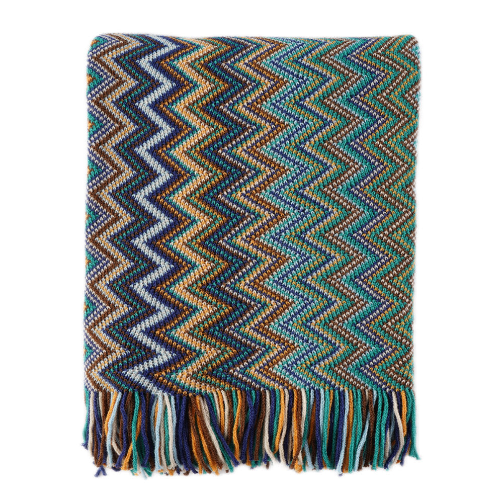Boho Knit Throw Blanket with Tassels - Decorative Acrylic Sofa Cover