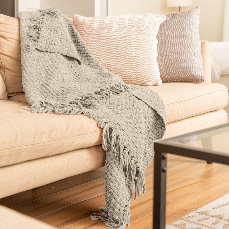 Chenille Hand Woven Throw Blanket - Soft Textured Sofa & Bed Cover