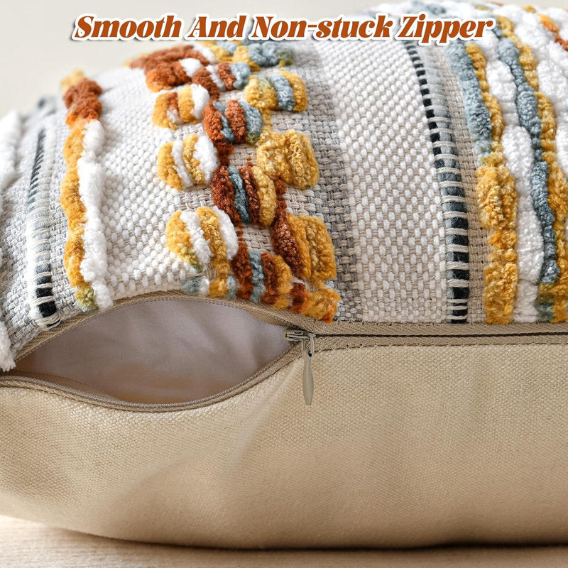Boho Chenille Striped Throw Pillow Cover - Textured 18x18 Couch Decor