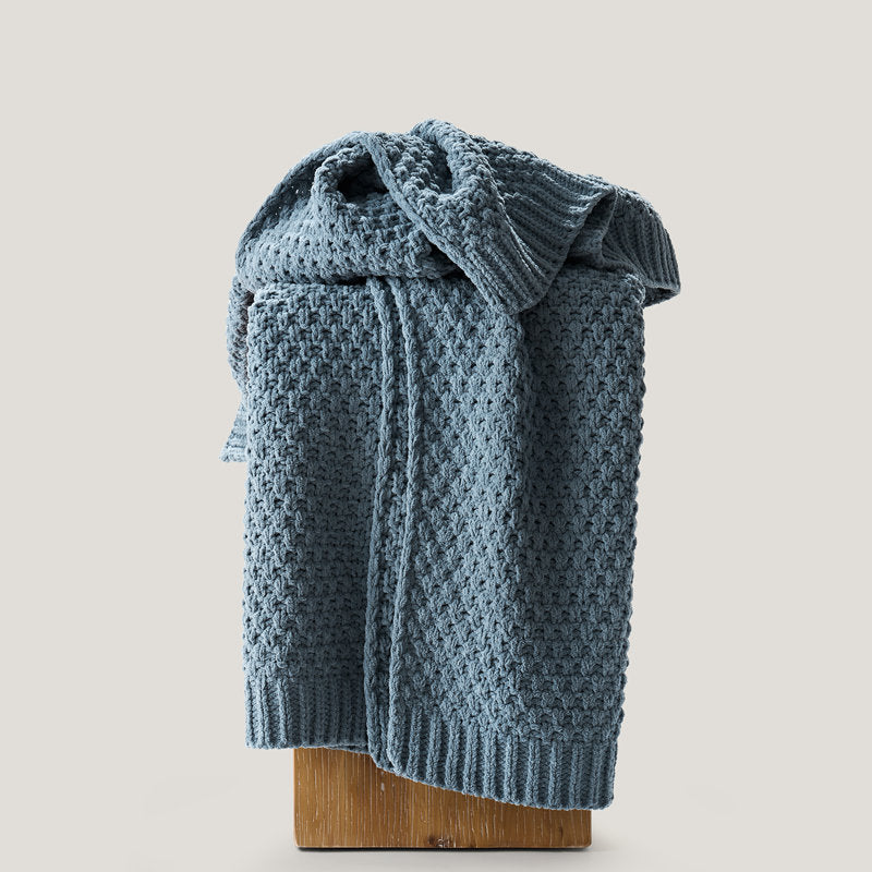 Chunky Chenille Knit Throw Blanket | Moss Stitch Soft Couch Throw