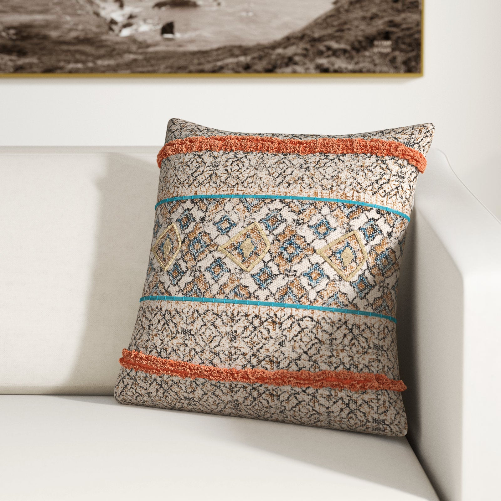 Square Cotton Throw Pillow with Insert - Woven Decorative Cushion