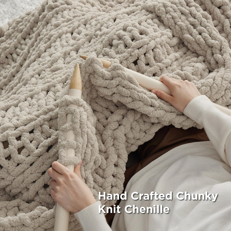 Chunky Knit Chenille Throw Blanket - Hand Knit Soft Couch Throw