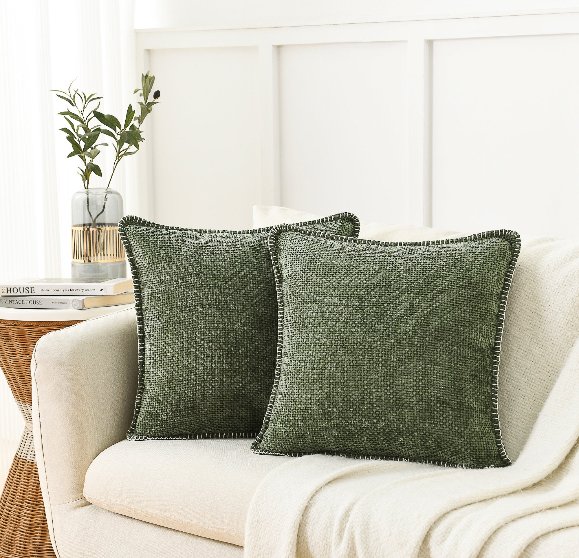 Modern Farmhouse Chenille Throw Pillow Covers - Set of 2 (18x18)