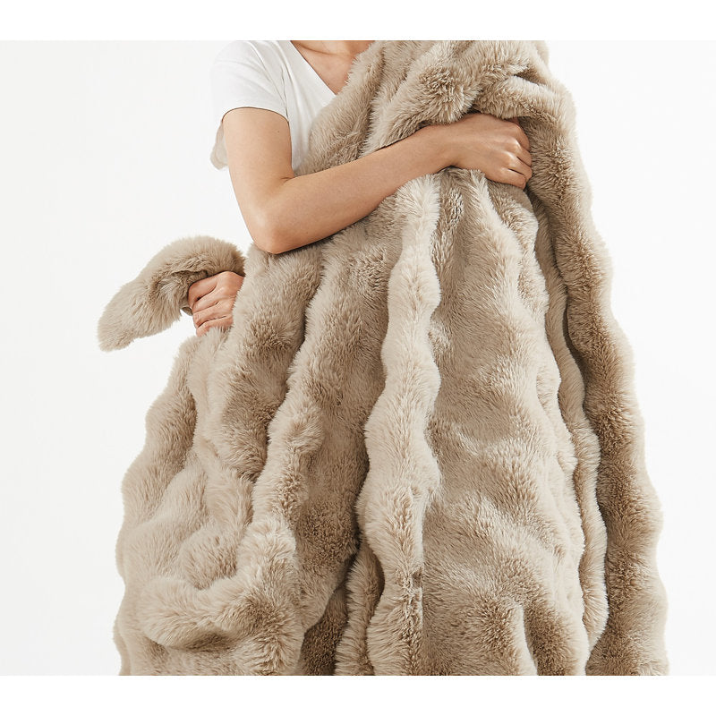 Frye Bubble Faux Fur Throw Blanket - 50x70 Plush Couch & Bed Wrap
