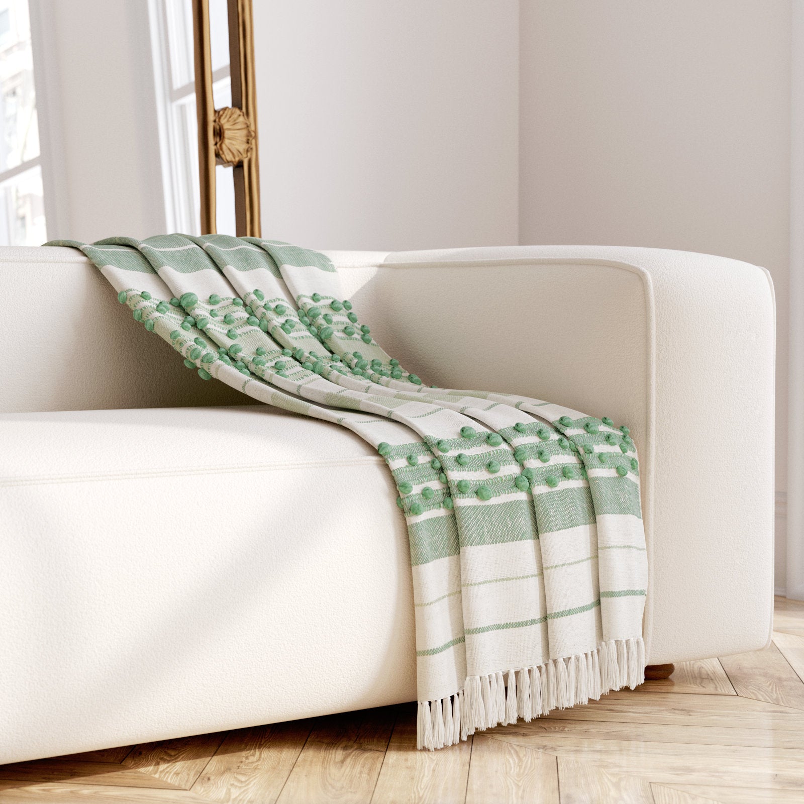Hand Woven Cotton Blend Throw Blanket - Reversible Striped Design