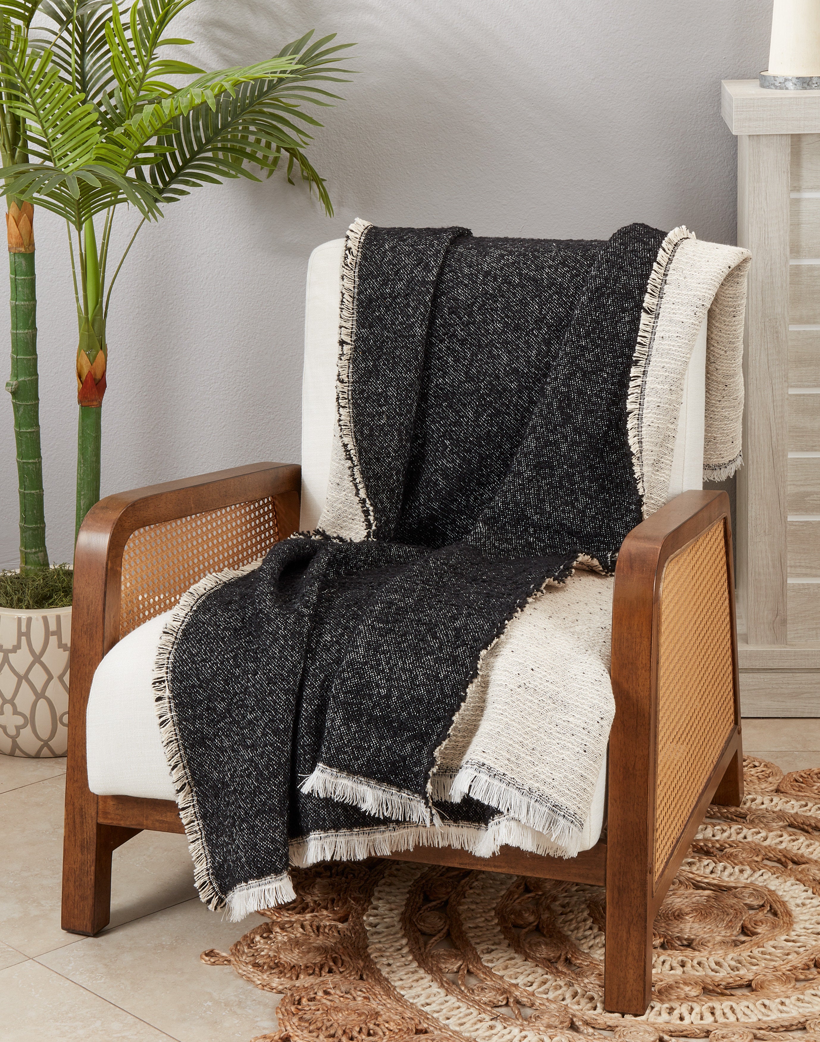 Hand Woven Throw Blanket - Reversible Cotton Blend for Sofa & Bed
