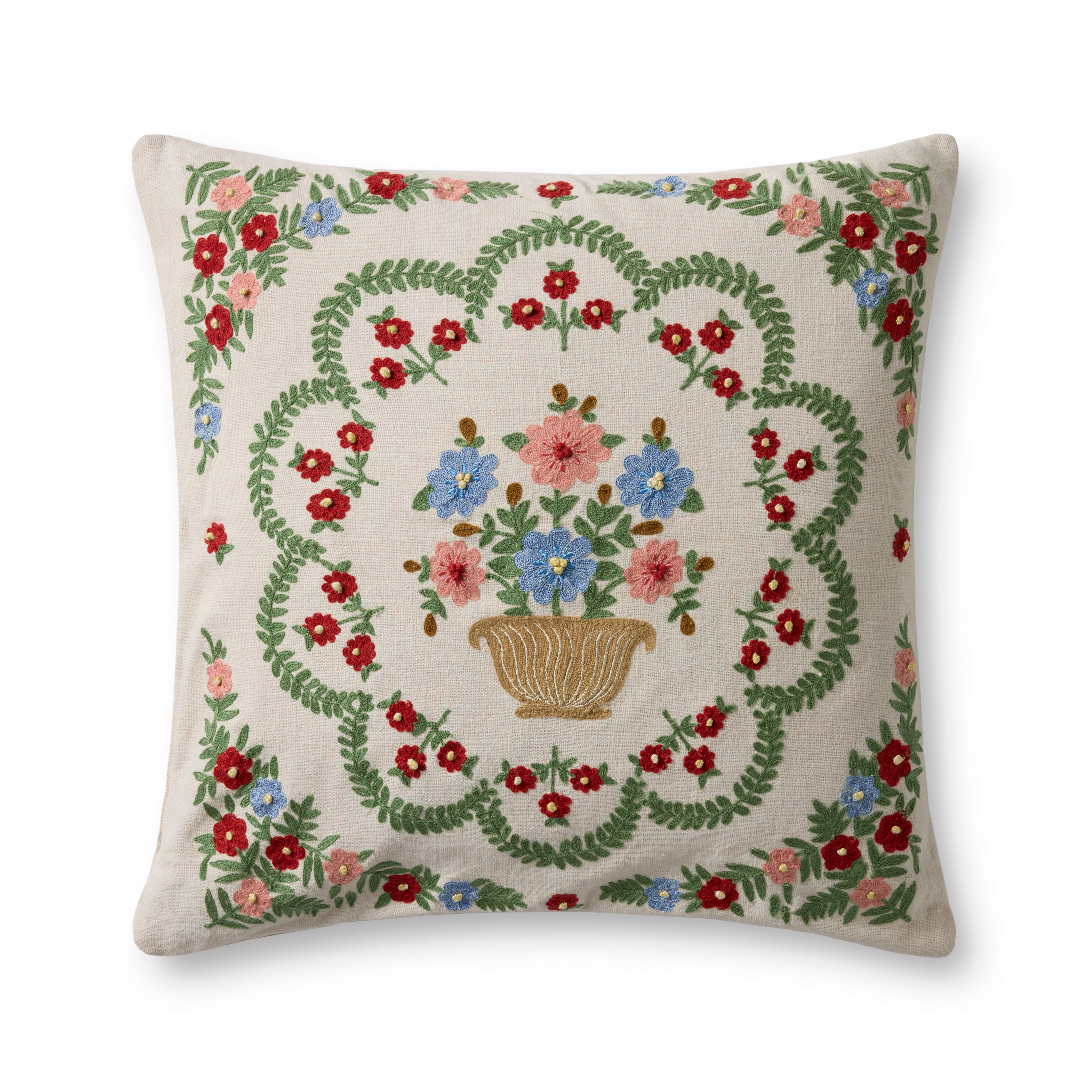 Embroidered Cotton Pillow Cover - Rifle Paper Co. x Loloi Rosette Vase