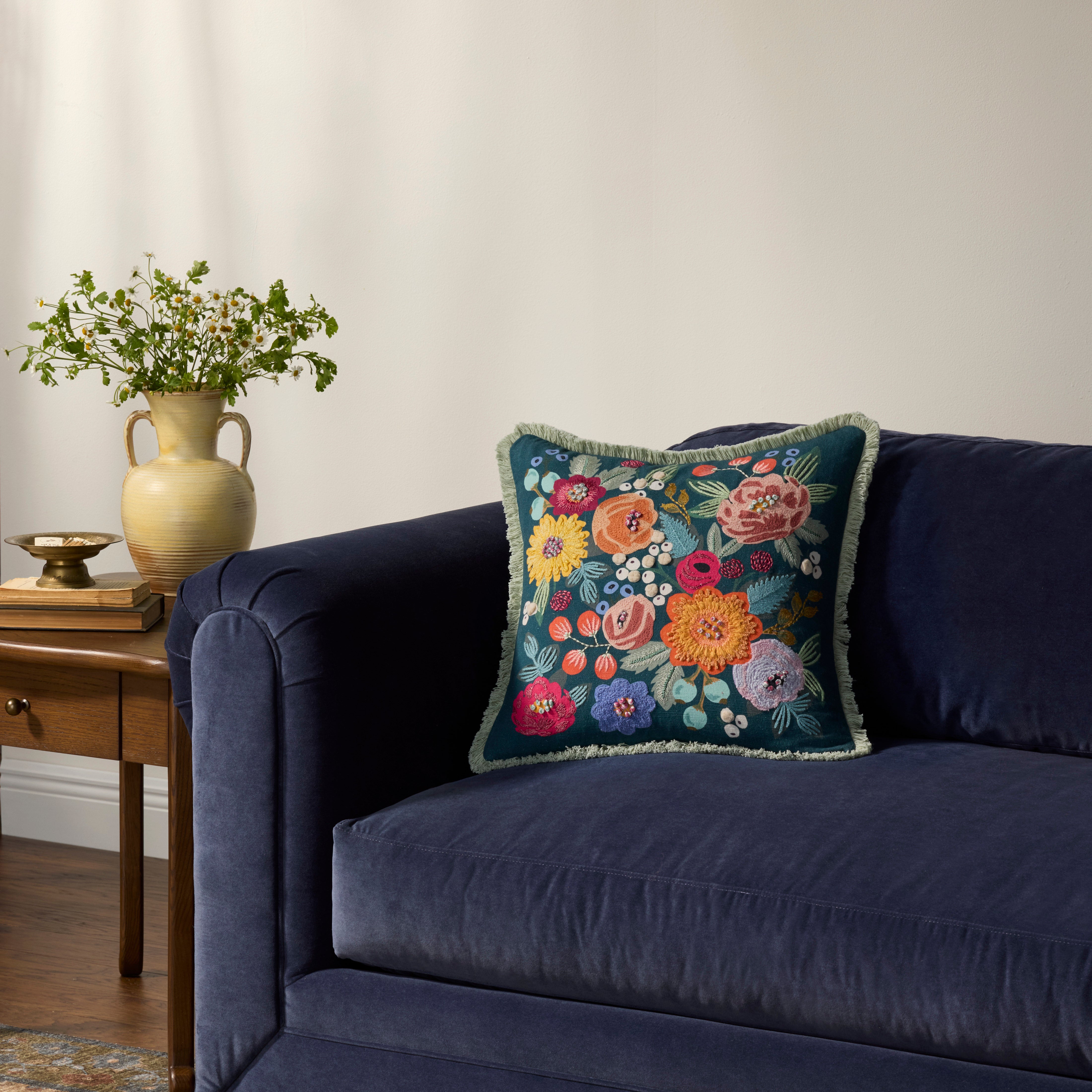 Rifle Paper Co. x Loloi Vintage Garden Embroidered Cotton Throw Pillow