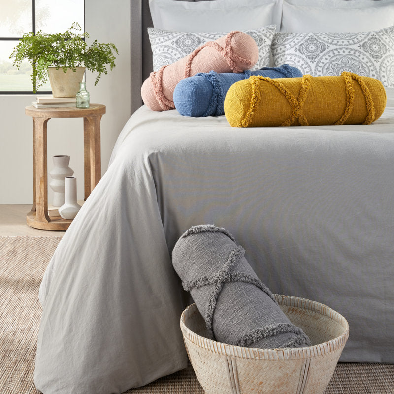 Cotton Bolster Throw Pillow - Modern Farmhouse Accent for Sofa & Bed