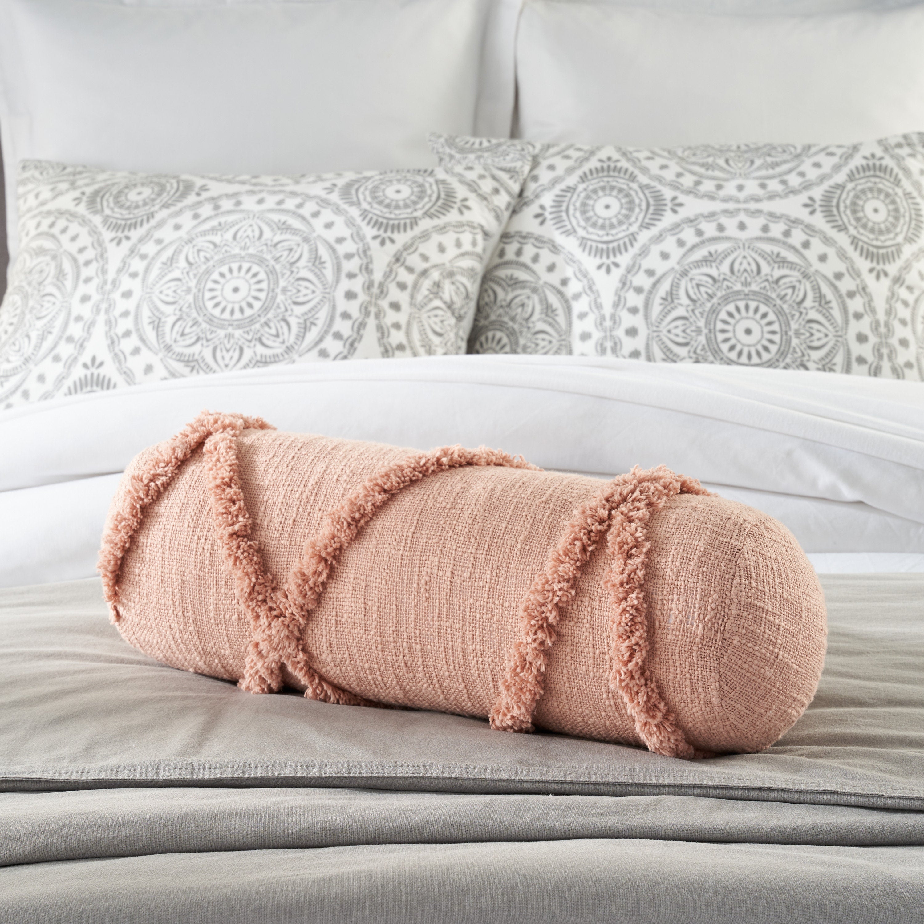 Cotton Bolster Throw Pillow - Modern Farmhouse Accent for Sofa & Bed