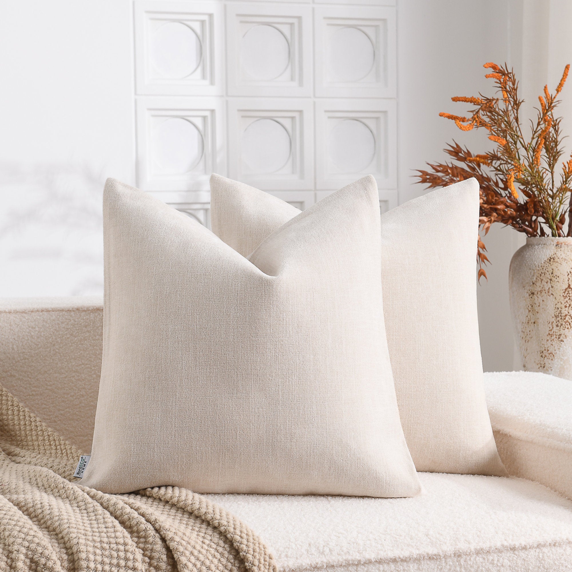 Set of 2 Slub Chenille Cushion Covers | Farmhouse Decorative Pillows