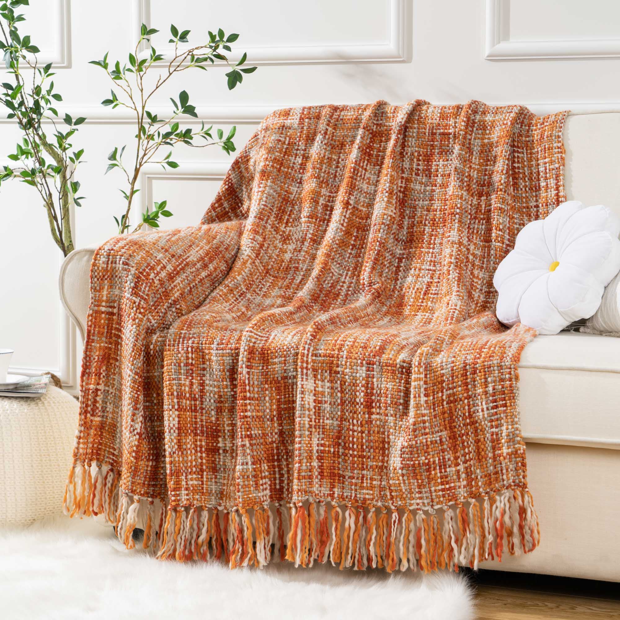 Boho Acrylic Throw Blanket - Farmhouse Decor for Couch & Bed