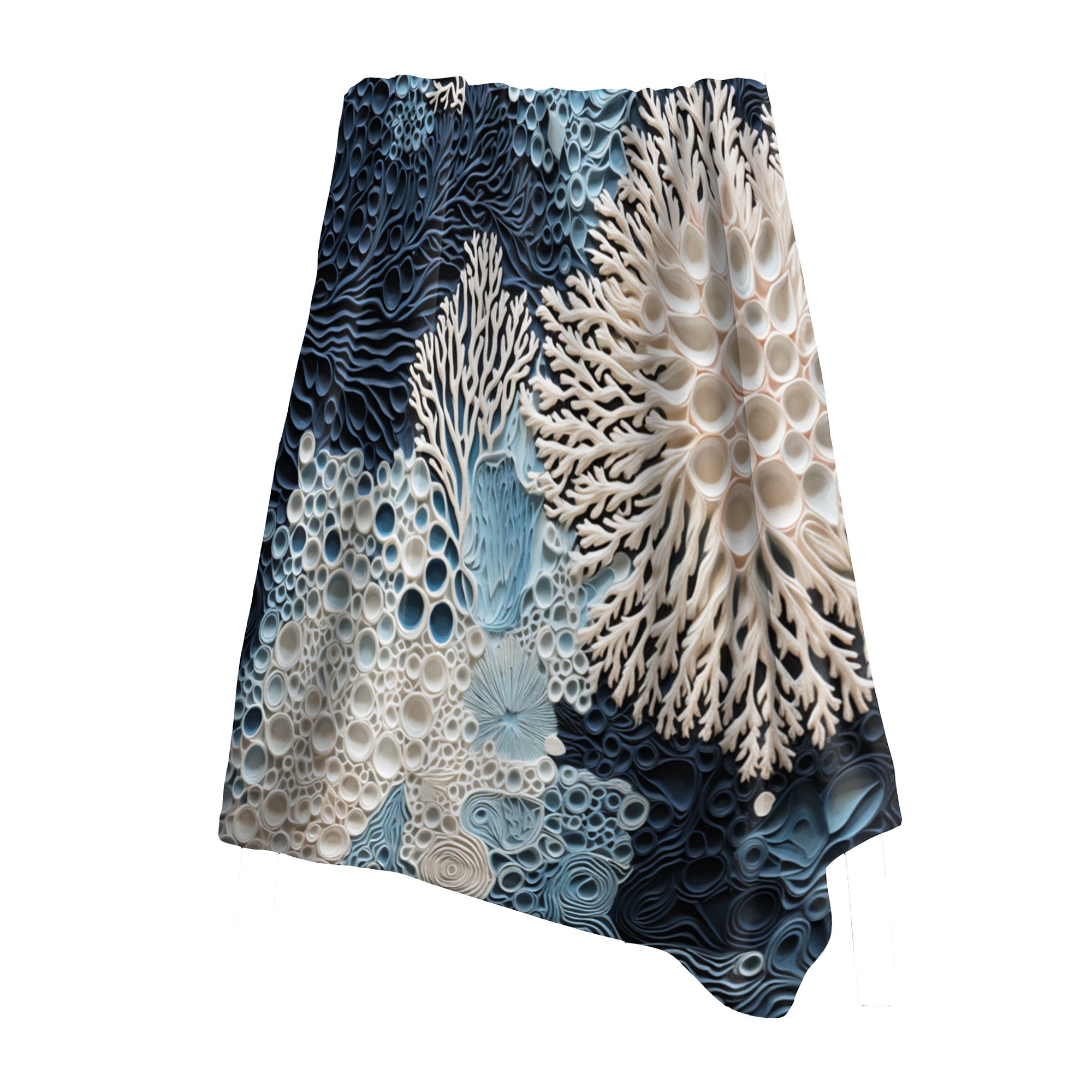 Coastal Coral Throw Blanket - Blue & White Nautical Plush Fleece