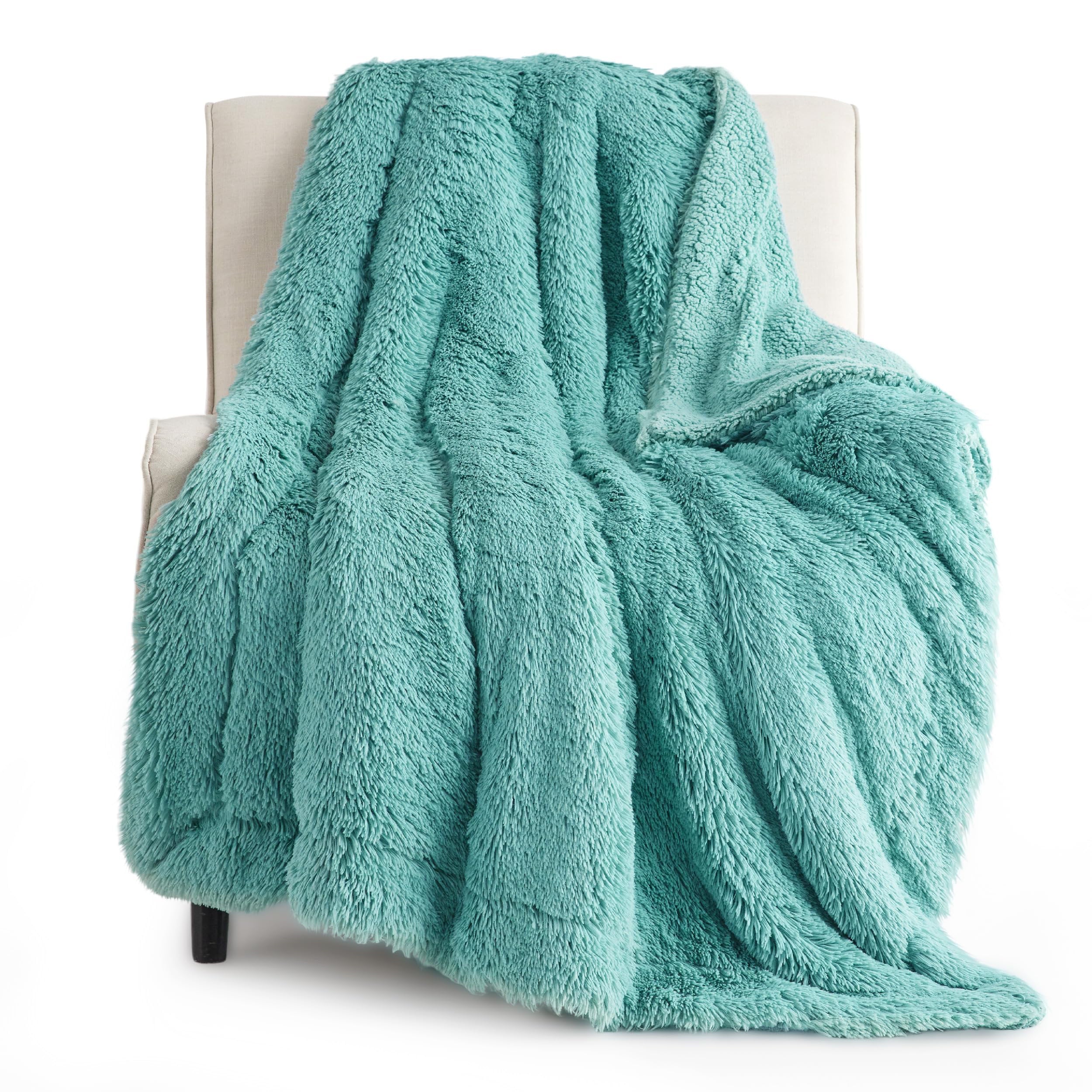 Faux Fur Sherpa Blanket - Plush Shaggy Reversible Bed & Couch Throw
