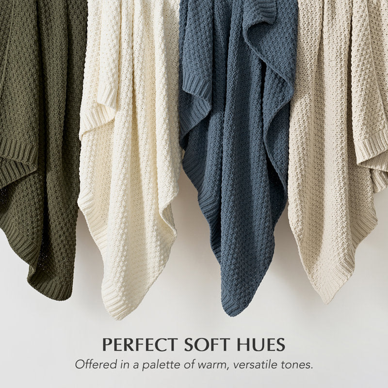 Chunky Chenille Knit Throw Blanket | Moss Stitch Soft Couch Throw