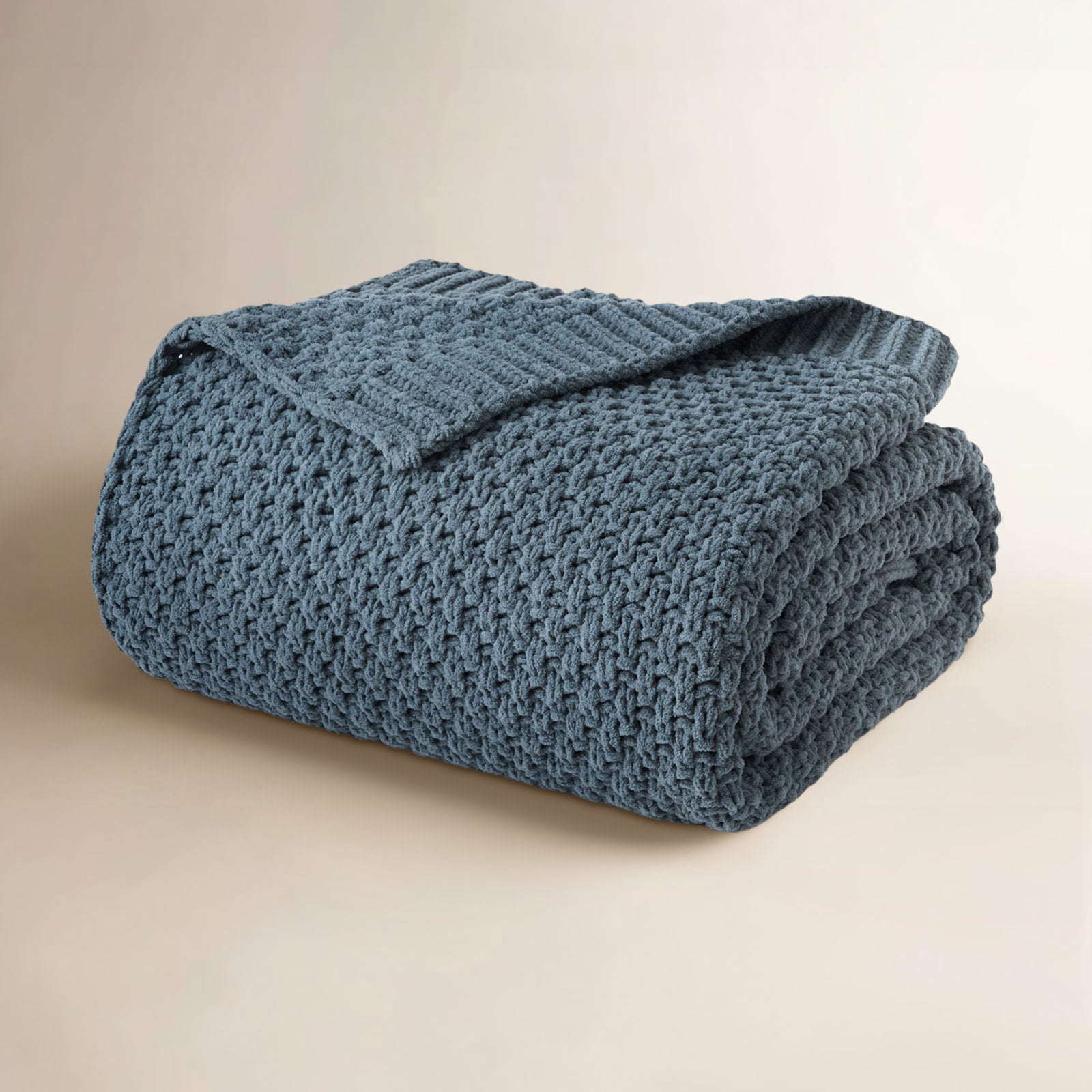 Chunky Chenille Knit Throw Blanket | Moss Stitch Soft Couch Throw