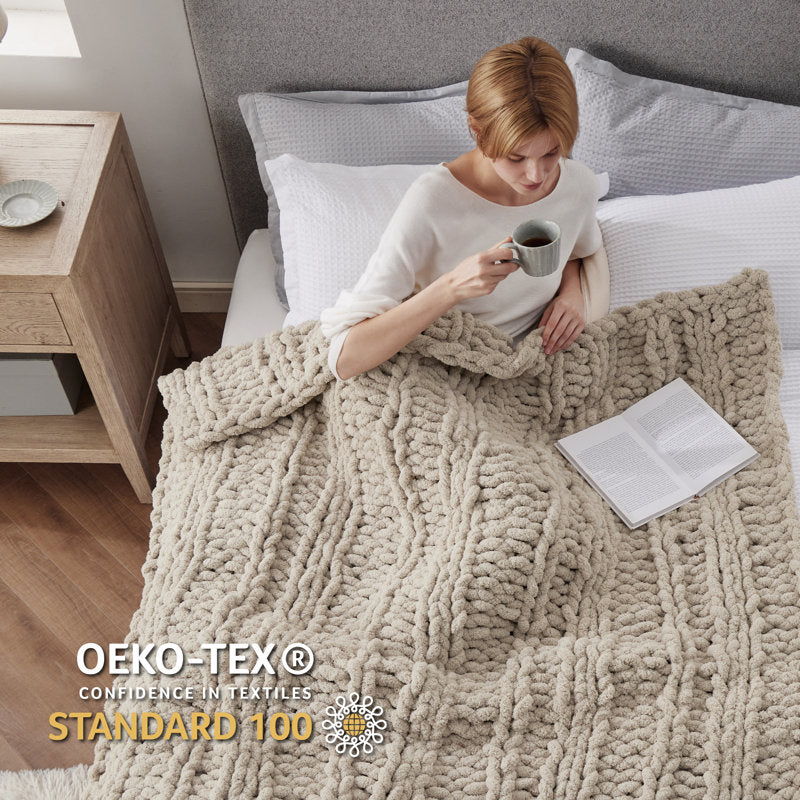 Chunky Knit Chenille Throw Blanket - Hand Knit Soft Couch Throw