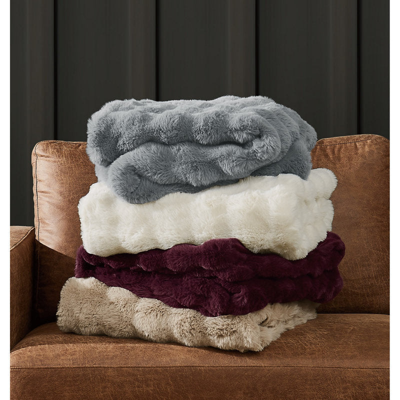 Frye Bubble Faux Fur Throw Blanket - 50x70 Plush Couch & Bed Wrap
