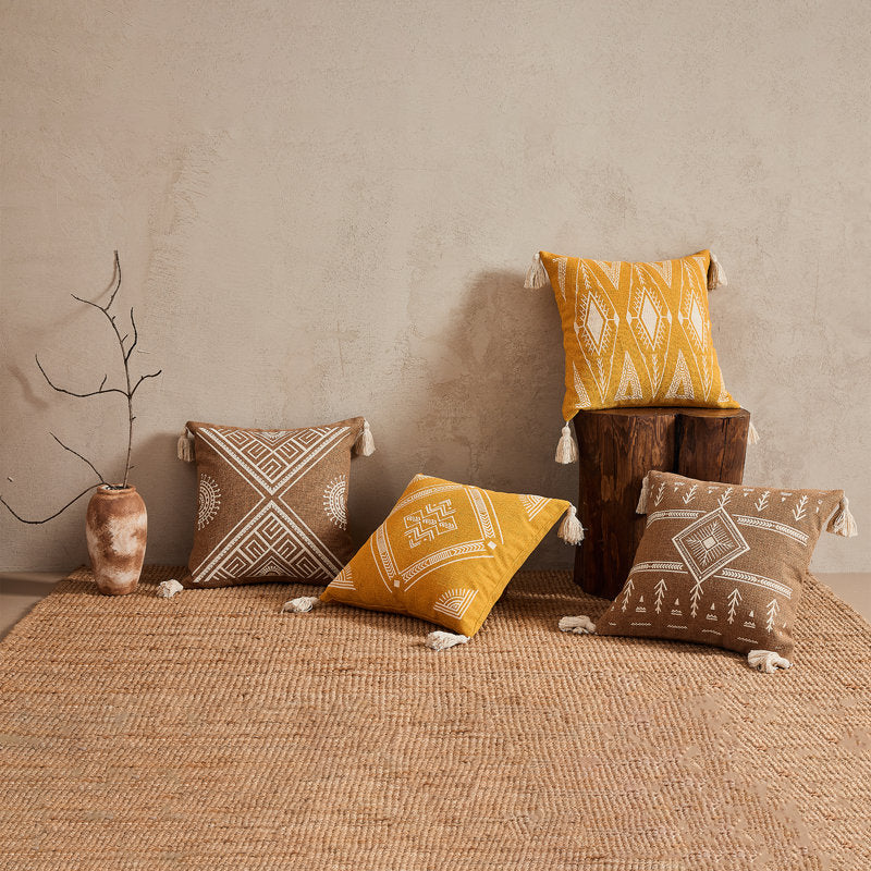 Embroidered Boho Throw Pillow - African Totem Cotton Cushion for Couch