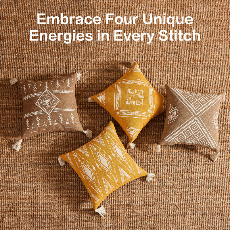 Embroidered Boho Throw Pillow - African Totem Cotton Cushion for Couch